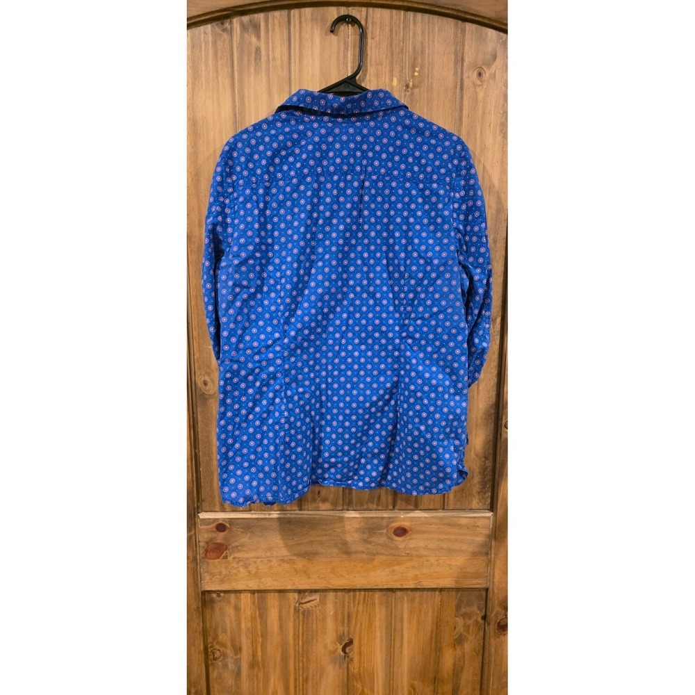 Tommy Hilfiger Button-Up Shirt Womens XL Blue All Over‎ Printed Roll-Tab Sleeve - Picture 2 of 6
